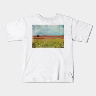 Flowers and Fields With Blue Skies Above Kids T-Shirt